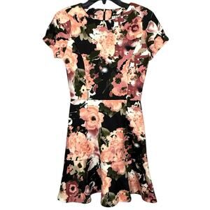 Y2K Short Sleeve Mini Dress Floral Stretch Womens Sz Small Pink Black White